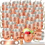 Moscow Mule Mugs Set 24 Pack Moscow Mule Copper Mugs 18oz Bulk Large Copper Hammered Plating Cups with Handle,1pcs 0.5oz Double Jigger, 24pcs Stainless Steel Straws for Cold Chilled Drinks Cocktails