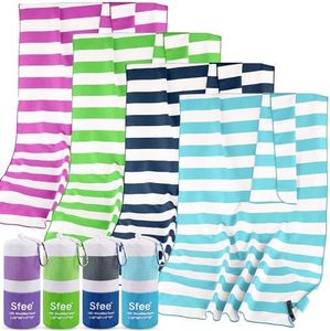 Sfee 4 Pack(8Pcs) Microfiber Travel Towel, Beach Towel Quick Dry Towel Camping Towel Super Absorbent Compact Lightweight Sports Gym Towels for Beach, Gym, Hiking, Pool, Backpacking, Bath, Yoga