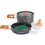 Odoland Camping Cookware Set Non-Stick Lightweight Camping Pots and Pans Mess Kit with Bowls Soup Spoon for Camping, Backpacking, Outdoor Cooking and Picnic for 2-3 People