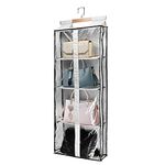 Clear Hanging Handbag Storage Organizer with Zippers, KMOTASUO Easy Access Purse Storage Holder Over The Door Bag Organizer Space Saving 4 Pockets for Closet Bedroom Living Room