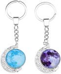 eMagTech 2Pcs Moon Keychains Glass Moon Key Rings Decorative Keyrings Round Colourful Keychains Key Accessories for Women Lady Girls Purple Blue