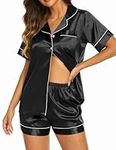 Ekouaer Pajama Set for Womens Silk Soft Sleepwear Short Sleeve Button Down Loungewear Satin 2 Piece Pjs Shorts Set S-XXL