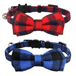 Imikoko 2 Pack Cat Collars, with Adjustable Breakaway Bowtie and Sliver Bell, for Small Dogs and Cats Neck 7.8"-10.2"