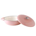 M-COOKER 3.8 Quart Enameled Cast Iron Braiser Pan with Lid，Covered Cast Iron Casserole Dish, Shallow Dutch Oven with Lid, Gift Idea for Family, Oven Safe (Sakura pink)