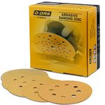 362X - 5 Inch 8 Hole Gold Sanding Discs, 10 Each of 80 120 220 320 400 Grit Sandpaper Discs, 50PCS Hook and Loop Orbital Sander Pads for Woodworking - D DMS DIMEISI