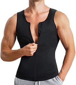 Eleady Men's Compression Shirt Undershirt Slimming Body Shaper Athletic Workout Shirts Tank Top Sport Vest with Zipper, Black, Large