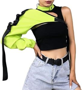 Goth Crop Top for Women 80s Emo Alt Punk Jacket Coat, Reflective Shirts for Women Punk Rock, One Size