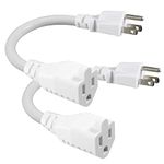 [2PACK] White Short 3Prong Power Extension Cord - 6inch Mini Indoor Grounded Extension Cord,16AWG Small Electrical AC Extension Cord for Power Strip, 13amp Male to Female Household Extender Cable