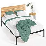 Zinus Paul Double Bed frame - Bed 135x190 cm - 36 cm Height - Metal and Wood Platform bed frame with wood slat support - Light brown and black