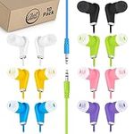 JustJamz Bulk Earbuds Bits, 10 Pack of Colorful in-Ear Earbuds, 3.5mm Stereo in-Ear Earphones, Bulk Earbuds, Disposable Headphones, Multi-Color Earphones for Schools, Kids, Classrooms & Libraries