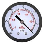 Air Pressure Gauge, Akozon Meter Manometer Air Vacuum Pressure Gauge 0~-30inHg 0~-1bar 50mm Mini Dial