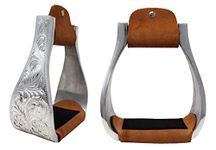 CHALLENGER Western Horse Tack Aluminum Engraved Rubber Grip Saddle Stirrups 5176