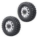 Que-T Metal Front Wheel Rims Hubs & Rubber Tires for 1/14 RC Tamiya Tractor Climbing Trailer Car, Pack of 2