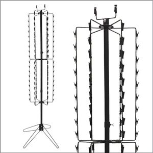 Clip Strip Free Standing Spinner Retail Display Rack Corp, 68.5" H,108 Total Clips, 4" Top Wire Sign Holder, 12 Rotating Rods each w/ 9 Heavy Duty Genuine Coil Spring Clips, 24" W Base, Black