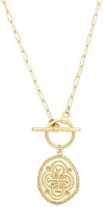 CANEVINKA Dainty Cross Medallion Pendant Chain Necklace 18K Gold Plated Oval Choker Fashion OT Toggle Jewelry Handmade for Women Simple Gold Charm Necklace