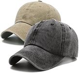 PFFY 2 Packs Vintage Washed Distressed Baseball Cap Dad Golf Hat Black+Khaki