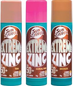 Sun Zapper Extreme Sunscreen Zinc Stick - BEAUTY Tan, Pink, Bronze 3-Pack SPF50+ Colored Zinc Oxide Sticks for Face - Made in Australia 45g