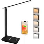 joyshie Desk Lamp Dimmable Led Table Lamp Reading Light with USB Charging Port, 5 Lighting Modes, Touch Control Desk Light, Foldable Nail Lamp for Studying Working Reading Office Bedside