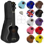 Mad About SU8 Soprano Ukulele with FREE Gig Bag, Pick, and Spare Strings – Great for Schools and Beginners, Now With Carbon Black Strings for Improved Tuning - Black