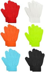 ONESING 6 Pairs Kids Knit Gloves for Winter - Stretchy Boys & Girls Finger Gloves (Mix Color - 6 pairs)