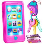 JOYIN Play-act Pretend Play Smart Phone, Keyfob Key Toy and Credit Cards Set, Kids Toddler Cellphone Toys, Toddler Birthday Gifts Toys for 1 2 3 4 5 Year Old, Kids Presents Toys