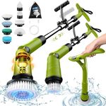 Qardoz Electric Spin Scrubber, Cordless Cleaning Brush with 8 Brush Heads, 3 Speeds, LCD Display, and Adjustable Extension Handle, IPX7 Waterproof Power Scrubber for Tub Bathroom Floor Tile (Green)