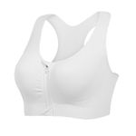 Lemef Sports Bras for Women Full Support Front Zip Closure Compression Bras Post Surgery Wireless Racerback Sport Brassiere White XL
