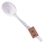 Meridiana Clear Plastic Long Handled Bath Brush with White Bristles and Massaging Surface, 33 x 6 cm