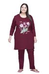 In Love Women's Cotton Chest Printed Full Sleeve Plus Size T-Shirt with Pyjama Set, NS-FSLP570F06-PL6_XXL Burgundy