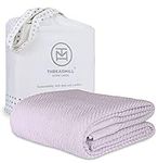 Threadmill Luxury Cotton Blankets for Queen Size Bed | All-Season 100% Cotton Queen Size Blanket | Herringbone Cozy Lightweight, Soft Breathable Fall Thermal Blanket fits Full Size Bed, 90x92 | Lilac