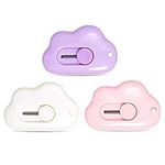 Fengek 3 Pcs Mini Retractable Utility Knife Cloud Pocket Box Cutters Plastic Letter Opener Slide Open with Keychain Hole for Box Letter Envelope, Cloud Shape (Multicolor A)