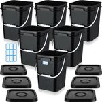 Vesici 6 Pcs 5 Gallon Square Bucket Pail with Plastic Handle and Lid Storage Food Container Industrial Pail with DIY Label Sticker for Multipurpose Paint Water Art Crafts Project (Black)