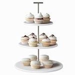 Navaris 3 Tier Cake Stand, Round, White - Natural Marble Tiered Tray Cupcake Stand - Afternoon Tea Stands Perfect for Cupcakes, Cakes, Desserts, Fruit & More
