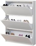 iCHENGGD Shoe Storage Cabinet with 3 Flip Drawers, Hidden Slim Narrow Shoe Rack Cabinet, Wall Mount Metal Shoe Cabinet for Entryway, White