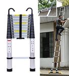 Telescopic Ladder 6.2m with Detachable Hooks & Extendable Steps, Folding Tall Loft Ladder with Non-Slip Feet, Portable Collapsible Ladder for Household and Outdoor Working