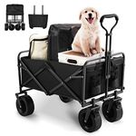 Aunoutism Camping Trolley Collapsible Garden Wagon with Brake Big Wheels Beach Cart Max Capacity 100kg Folding Cart Trolley for Festival Shopping Camping Picnic Black