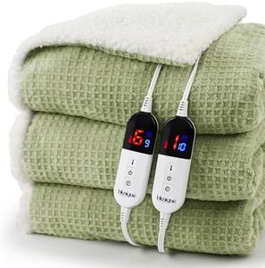 blunique Heated Blanket Electric Blanket King Waffle, 90x100 Inches Dual Controllers Sherpa Fleece Fast Heating Blanket 6 Heating Levels & 10 Hours Auto Off ETL Certification, Sage King