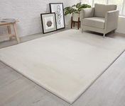 NATURAL FAUX RABBIT FUR Rug Ultra Soft Plush Extra Large Animal Rugs Living Room Wool Shaggy Fluffy 26mm Thick Pile Height Modern Area Rugs - (Cream Ivory, 160cm x 230cm (5.5ft x 7.5ft))