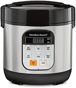 Hamilton Beach Digital Programmable Rice Cooker & Food Steamer, with Slow Hard-Boiled Egg Functions, Egg/Steam Tray, Small & Compact, 6 Cups Cooked (3 Uncooked), Stainless Steel (37524)