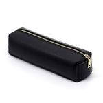 DOBMIT PU Pencil Pen Case Portable Stationery Bag Big Capacity Pencil Pouch Cosmetic Organizer Bag for College Student- Black