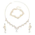 Rhinestone Bridal Wedding Jewelry Sets Gold Jewelry Set for Women Crystal Necklace Bracelet Earrings Set for Brides Bridemaid Prom Costume Accessories