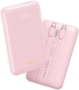 QECVEC Portable Charger 10000mAh, Cell Phone Portable Power Banks with 22.5W PD Fast Charging, Compact Phone Charger Built in Cable, Compatible with Apple, Samsung, Google, Motorola and More-Pink