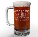 Vintage 1991 Etched 16oz Glass Beer Mug - 33rd Birthday Gifts for Men - Cheers to 33 Years Old - 33rd Birthday Decorations for him - Best Engraved Beer Gift Ideas for Men - Dad Grandpa 2.0