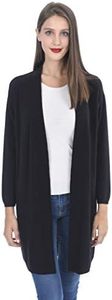 State Cashmere Women's 100% Cashmere Open Front Long Cardigan Oversized Sweater with Straight Hem (Black, Small)