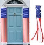 4th of July Decorations Hanging American Flag Banners Porch Sign 2 Pcs, 60 Inch American US Flag Windsock, Independence Day Stars and Stripes USA Patriotic Decorations