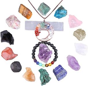 ZIYAOHULI Healing Crystals Set,18PCS Crystal Healing Stones Kit Include 7 Raw Chakra Stones,7 Tumbled Stones,Amethyst Crystal,Lava Bracelet and Selenite for Yoga, Meditation, Crystal stone
