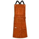 Leather Welding Apron by LeaSeek - Heavy Duty Tools Shop Apron with 6 Pockets, 24inch X 42inch Extra Long, Brown(Size: M to XXL)