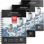ARTEZA Watercolor Paper, Pack of 3, 30 Sheets Each, 5.5x8.5 Inches Water Pad, Spiral Bound, 140lb/300gsm Cold Press, Acid Free Art Paper