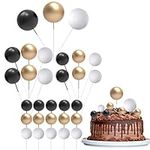 30 Pcs Mini Balloon Cake Topper, Black and Gold Foam Balls Cake Decorations, DIY Foam Ball Pearl Ball Cupcake Topper for Baby Shower Wedding Anniversary Birthday Party