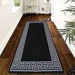 renoazul® Hallway Runner Kitchen Rug Non-Slip Washable Door Mat | 66 x 220 cm Anti Fatigue, Entrance Large Anti-Slip Floor Mat Stair Runner Rug Carpets - Greeky Rug - Black & Grey